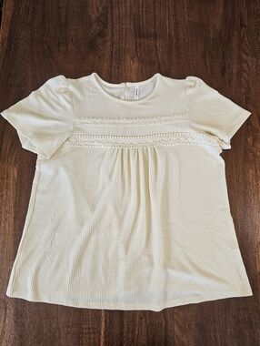 Falechay Womens Ribbed Laced Cream Blouse Top Size 2XL